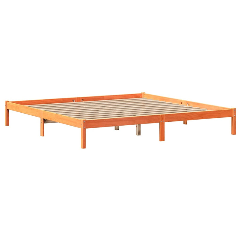 vidaXL barna tömör fenyőfa könyvespolcos ágy matrac nélkül 200 x 200cm