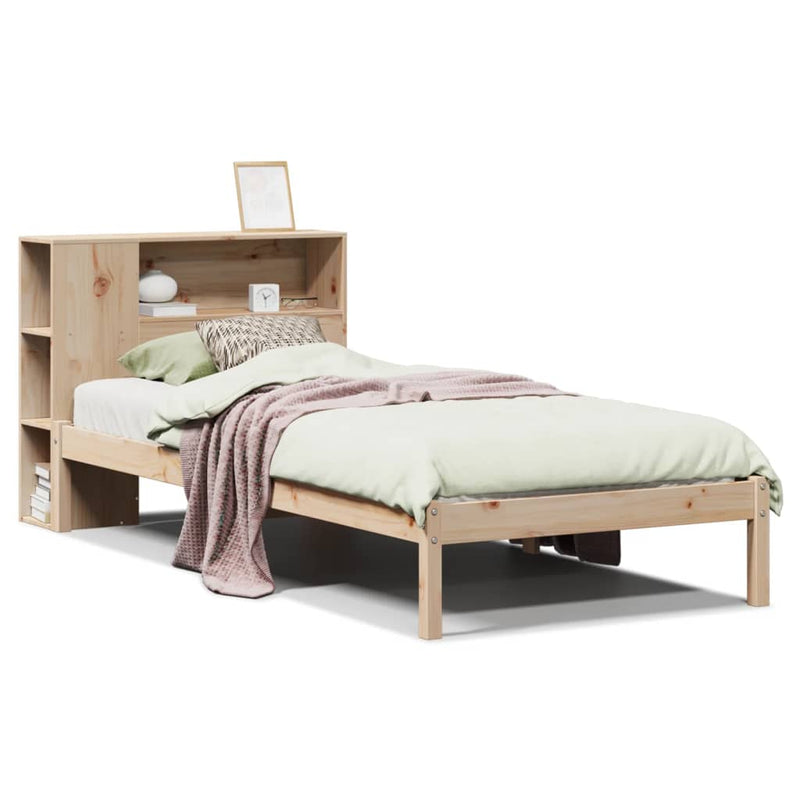 vidaXL tömör fenyőfa könyvespolcos ágy matrac nélkül 75 x 190 cm