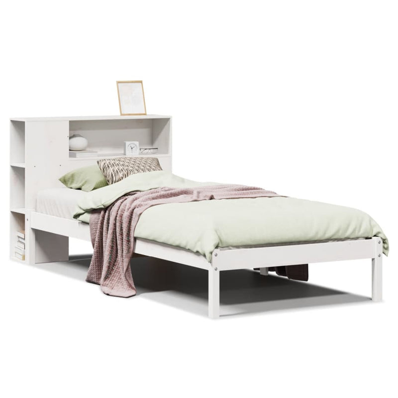 vidaXL fehér tömör fenyőfa könyvespolcos ágy matrac nélkül 75 x 190 cm
