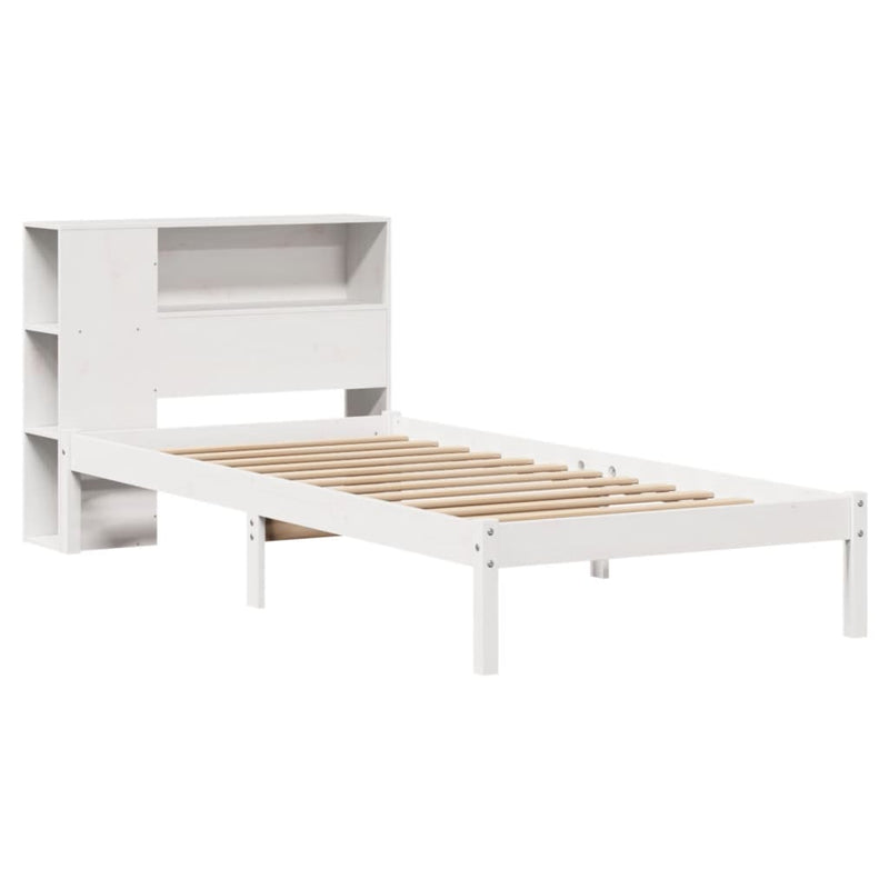 vidaXL fehér tömör fenyőfa könyvespolcos ágy matrac nélkül 75 x 190 cm