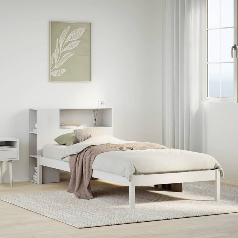 vidaXL fehér tömör fenyőfa könyvespolcos ágy matrac nélkül 75 x 190 cm