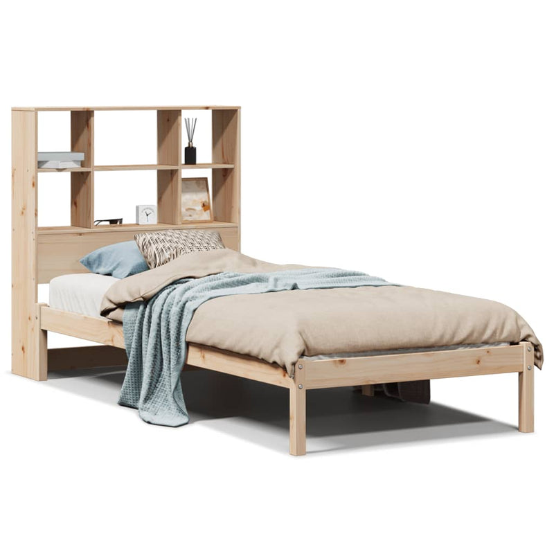 vidaXL tömör fenyőfa könyvespolcos ágy matrac nélkül 90 x 190 cm