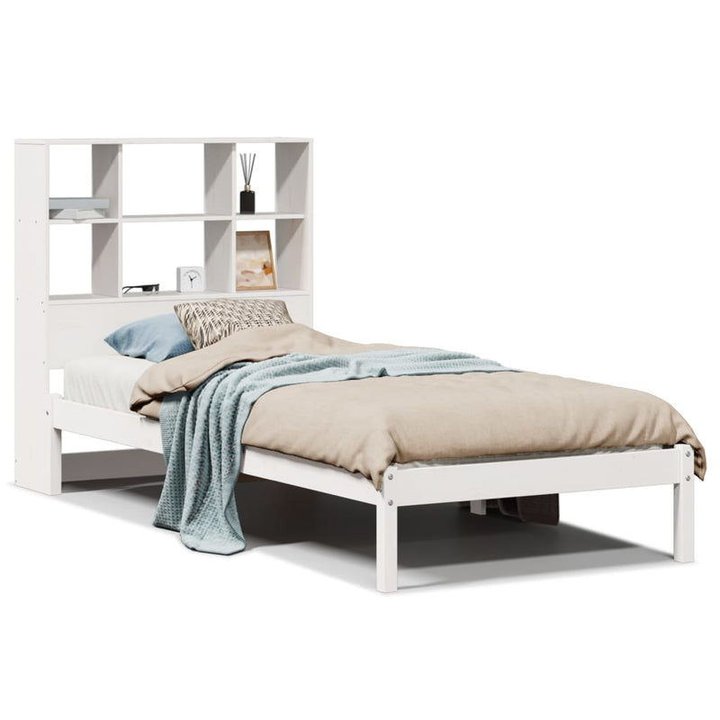 vidaXL fehér tömör fenyőfa könyvespolcos ágy matrac nélkül 90 x 190 cm