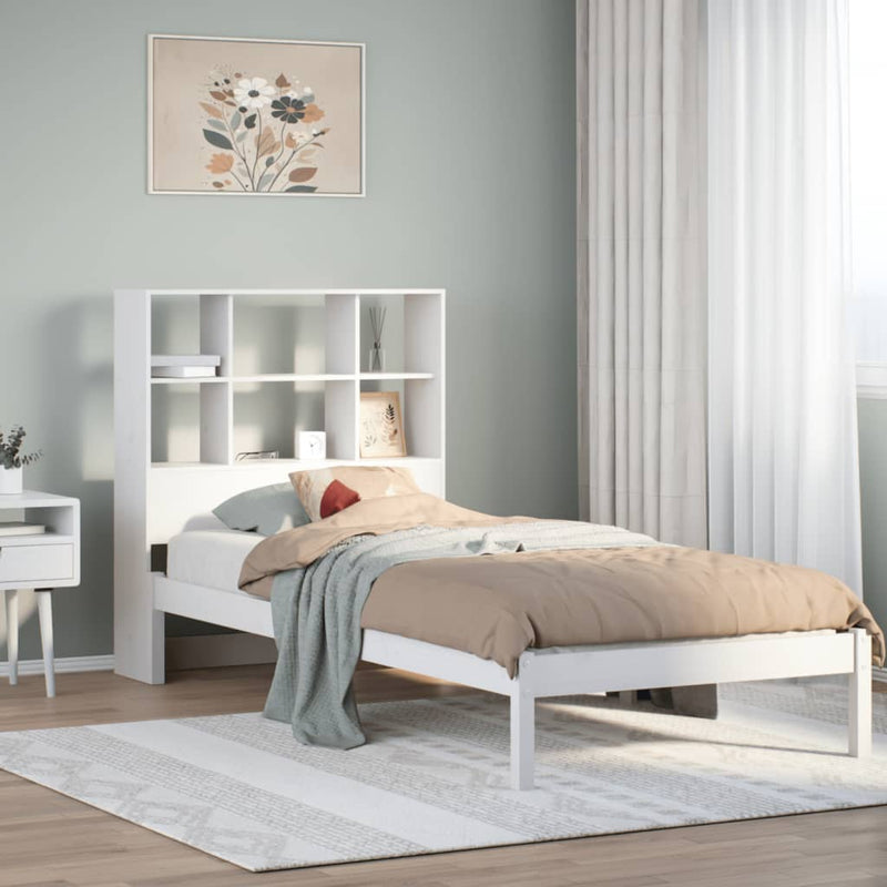vidaXL fehér tömör fenyőfa könyvespolcos ágy matrac nélkül 90 x 190 cm