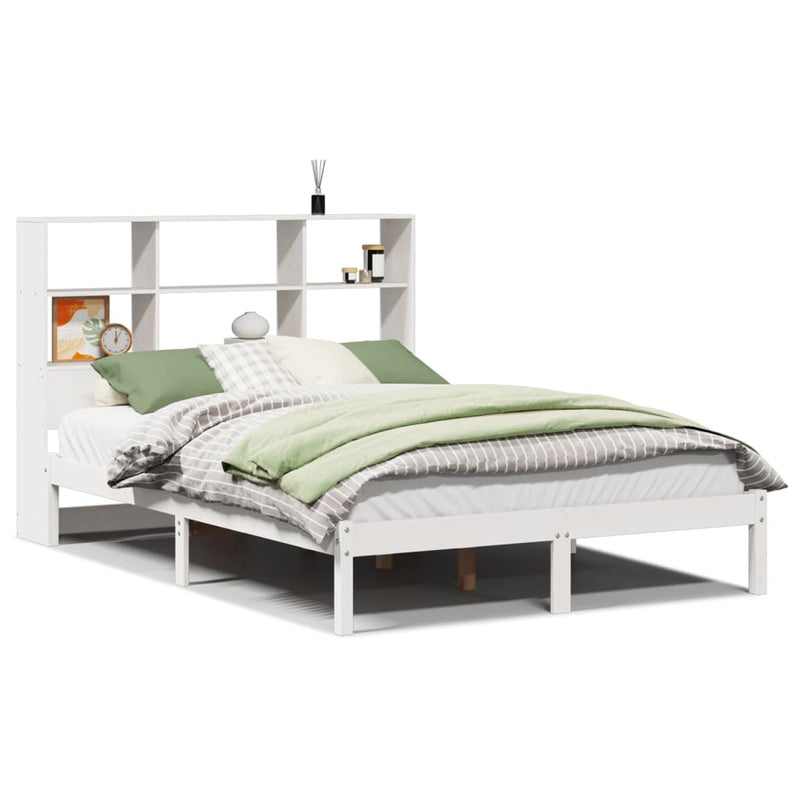vidaXL fehér tömör fenyőfa könyvespolcos ágy matrac nélkül 120x190 cm