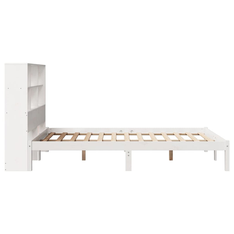 vidaXL fehér tömör fenyőfa könyvespolcos ágy matrac nélkül 120x190 cm