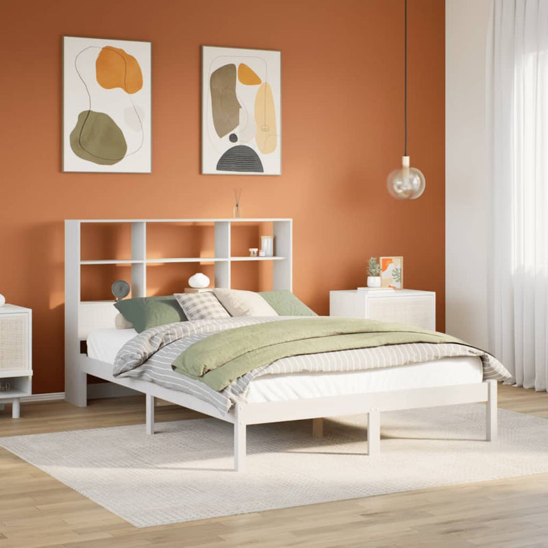 vidaXL fehér tömör fenyőfa könyvespolcos ágy matrac nélkül 120x190 cm