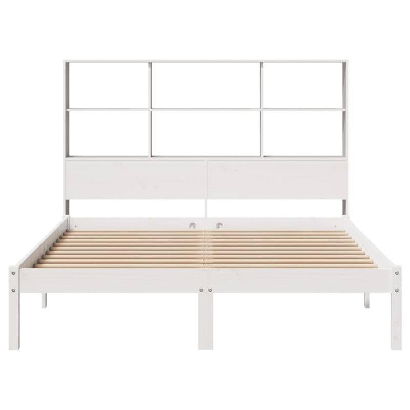 vidaXL fehér tömör fenyőfa könyvespolcos ágy matrac nélkül 140x190 cm