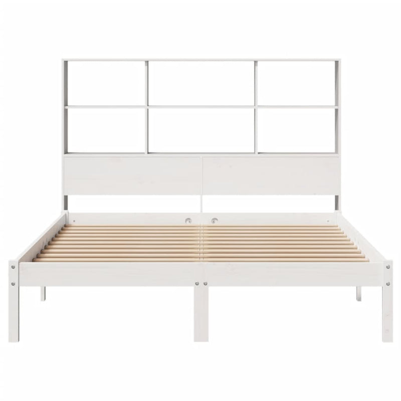 vidaXL fehér tömör fenyőfa könyvespolcos ágy matrac nélkül 120x200 cm