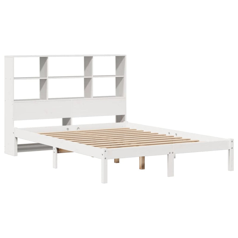 vidaXL fehér tömör fenyőfa könyvespolcos ágy matrac nélkül 140x200 cm