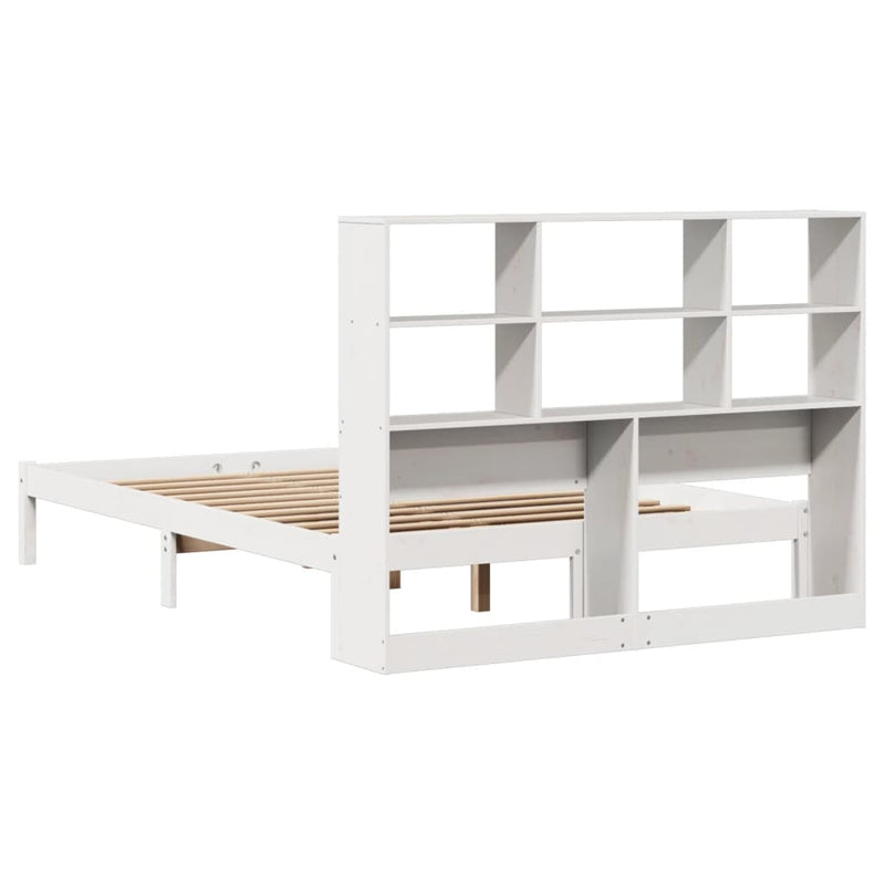 vidaXL fehér tömör fenyőfa könyvespolcos ágy matrac nélkül 140x200 cm