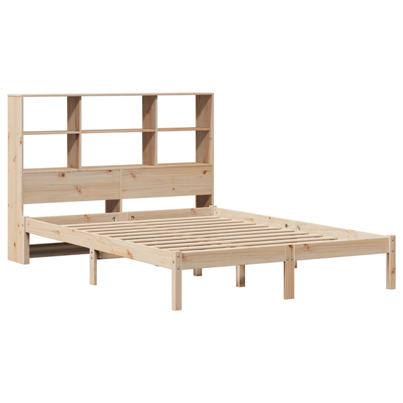vidaXL tömör fenyőfa könyvespolcos ágy matrac nélkül 150 x 200 cm