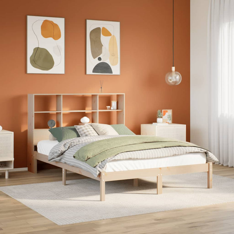 vidaXL tömör fenyőfa könyvespolcos ágy matrac nélkül 150 x 200 cm