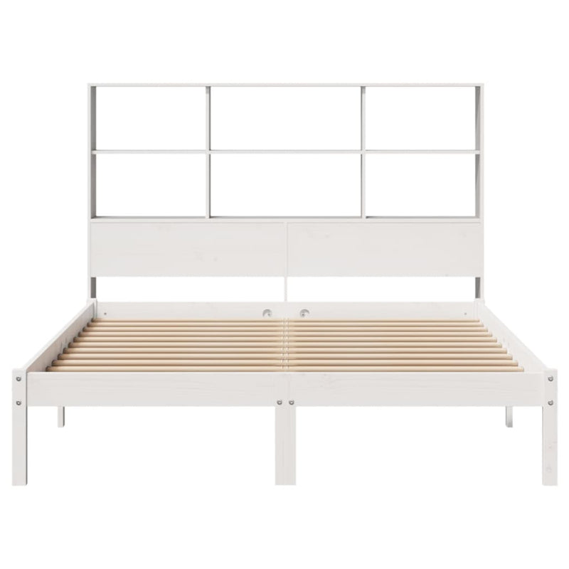 vidaXL fehér tömör fenyőfa könyvespolcos ágy matrac nélkül 160x200 cm
