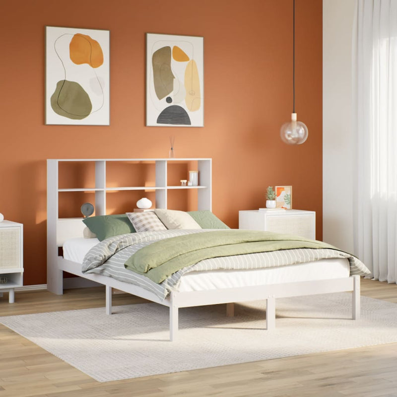 vidaXL fehér tömör fenyőfa könyvespolcos ágy matrac nélkül 160x200 cm