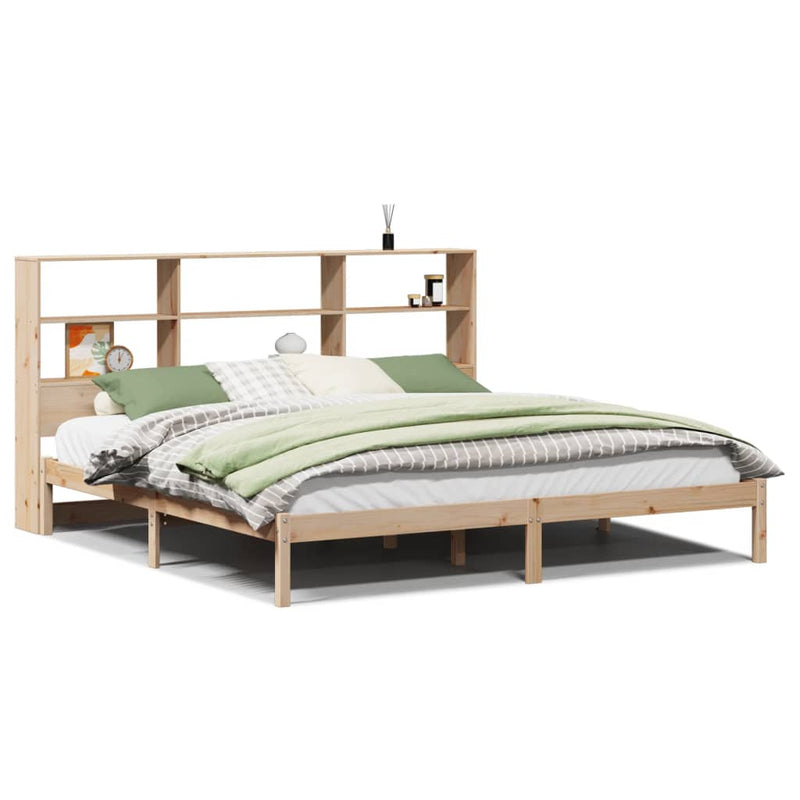 vidaXL tömör fenyőfa könyvespolcos ágy matrac nélkül 180 x 200 cm