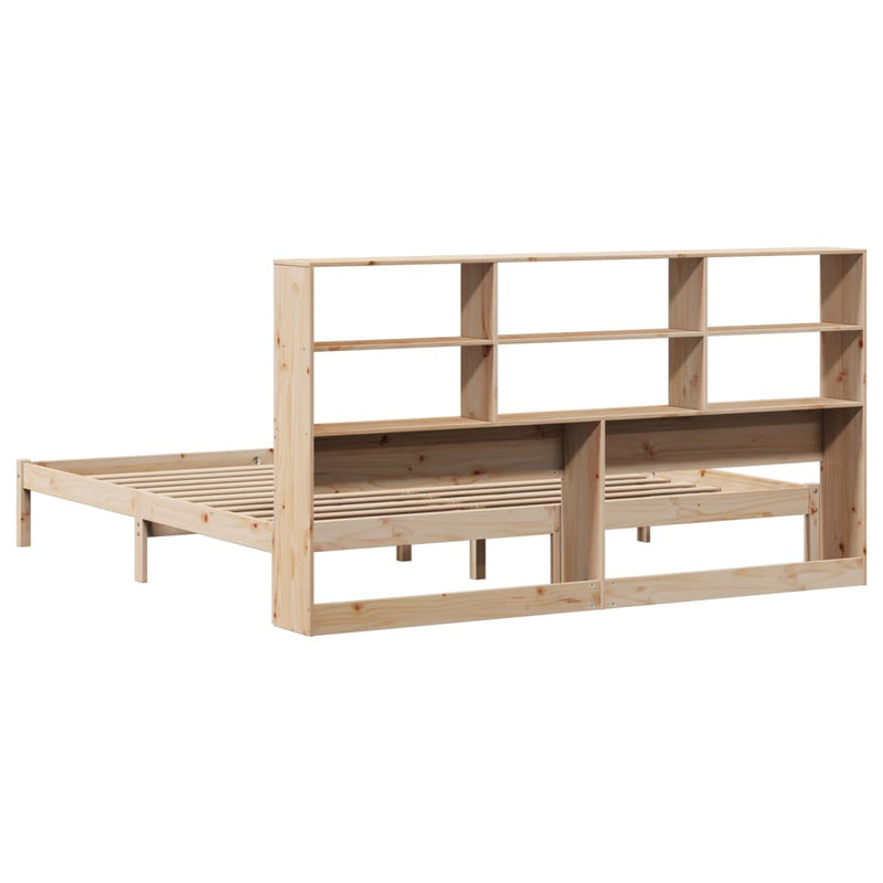 vidaXL tömör fenyőfa könyvespolcos ágy matrac nélkül 180 x 200 cm