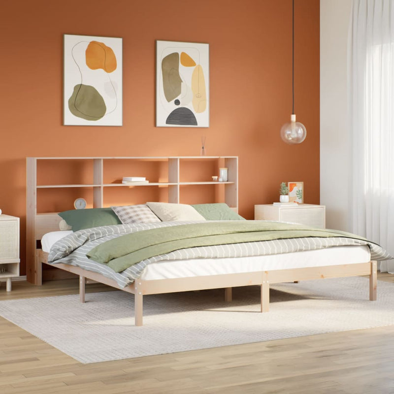 vidaXL tömör fenyőfa könyvespolcos ágy matrac nélkül 180 x 200 cm