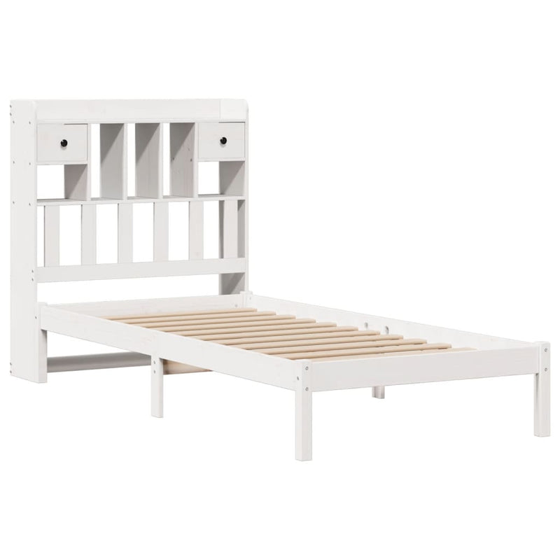 vidaXL fehér tömör fenyőfa könyvespolcos ágy matrac nélkül 75 x 190 cm