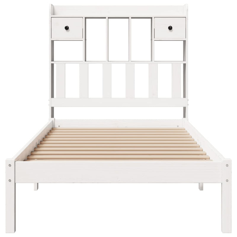 vidaXL fehér tömör fenyőfa könyvespolcos ágy matrac nélkül 75 x 190 cm