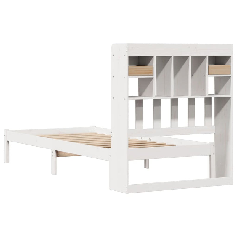 vidaXL fehér tömör fenyőfa könyvespolcos ágy matrac nélkül 75 x 190 cm