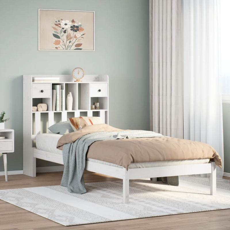 vidaXL fehér tömör fenyőfa könyvespolcos ágy matrac nélkül 75 x 190 cm