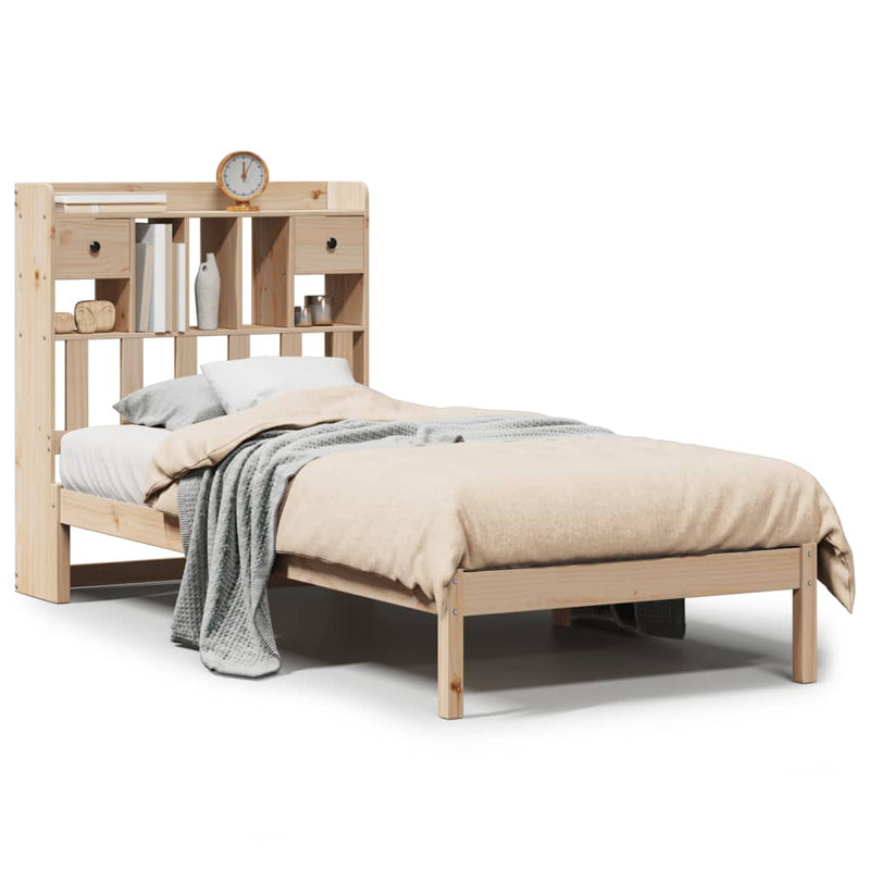 vidaXL tömör fenyőfa könyvespolcos ágy matrac nélkül 90 x 190 cm