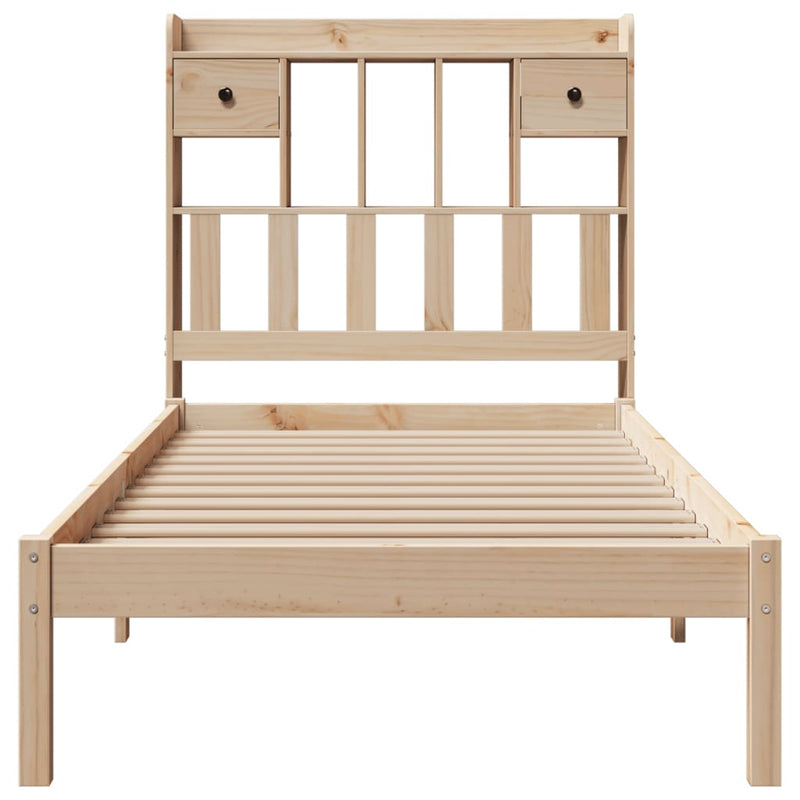vidaXL tömör fenyőfa könyvespolcos ágy matrac nélkül 90 x 190 cm