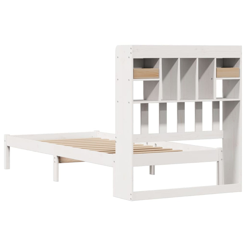 vidaXL fehér tömör fenyőfa könyvespolcos ágy matrac nélkül 90 x 190 cm