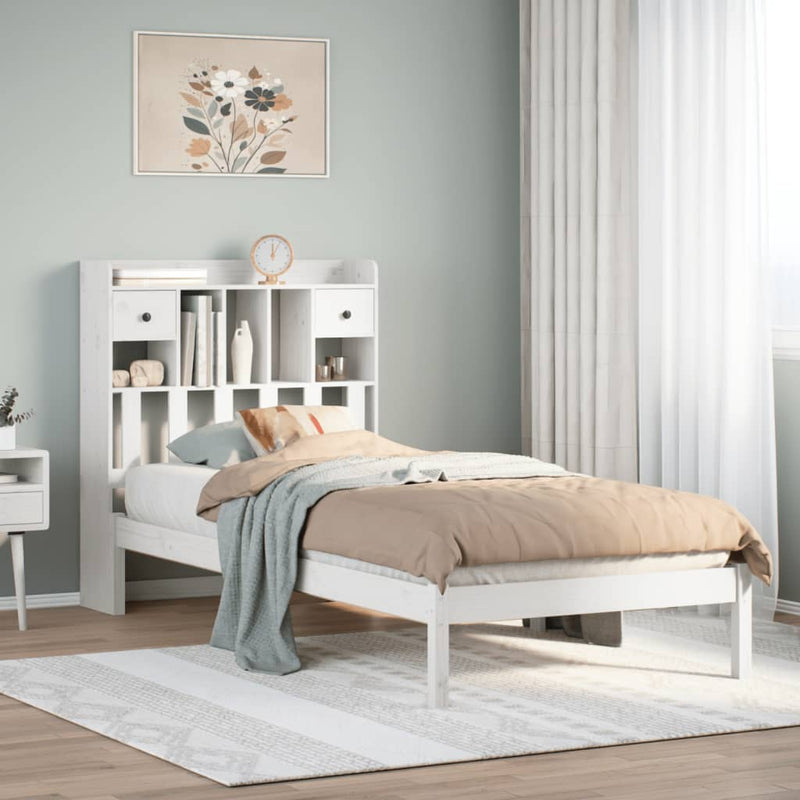 vidaXL fehér tömör fenyőfa könyvespolcos ágy matrac nélkül 90 x 190 cm
