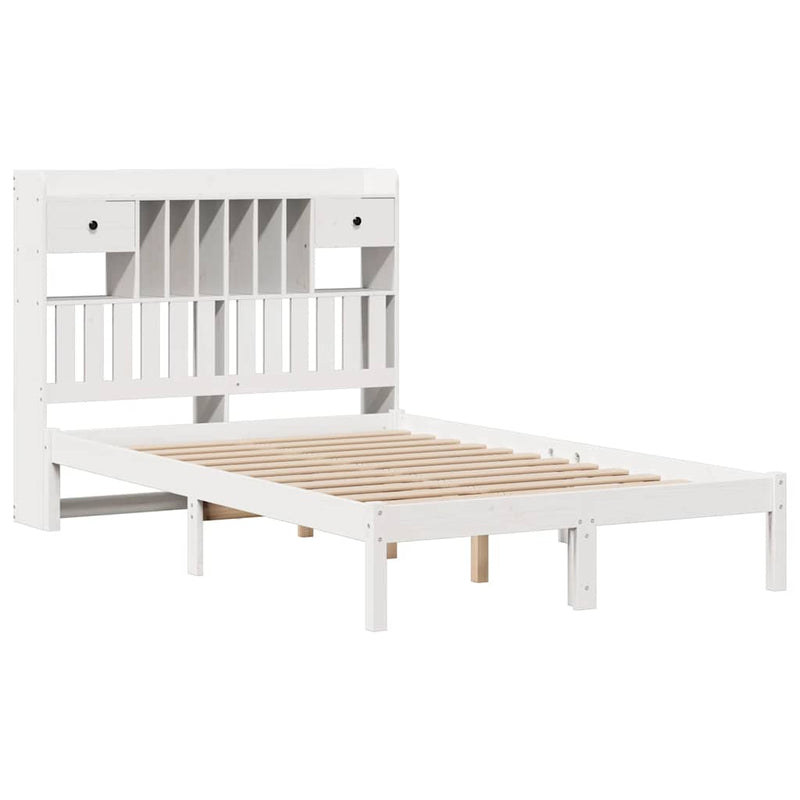 vidaXL fehér tömör fenyőfa könyvespolcos ágy matrac nélkül 135x190 cm