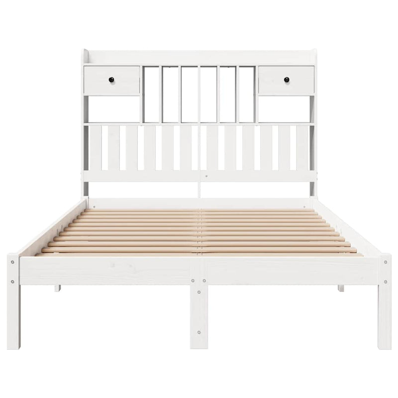 vidaXL fehér tömör fenyőfa könyvespolcos ágy matrac nélkül 135x190 cm