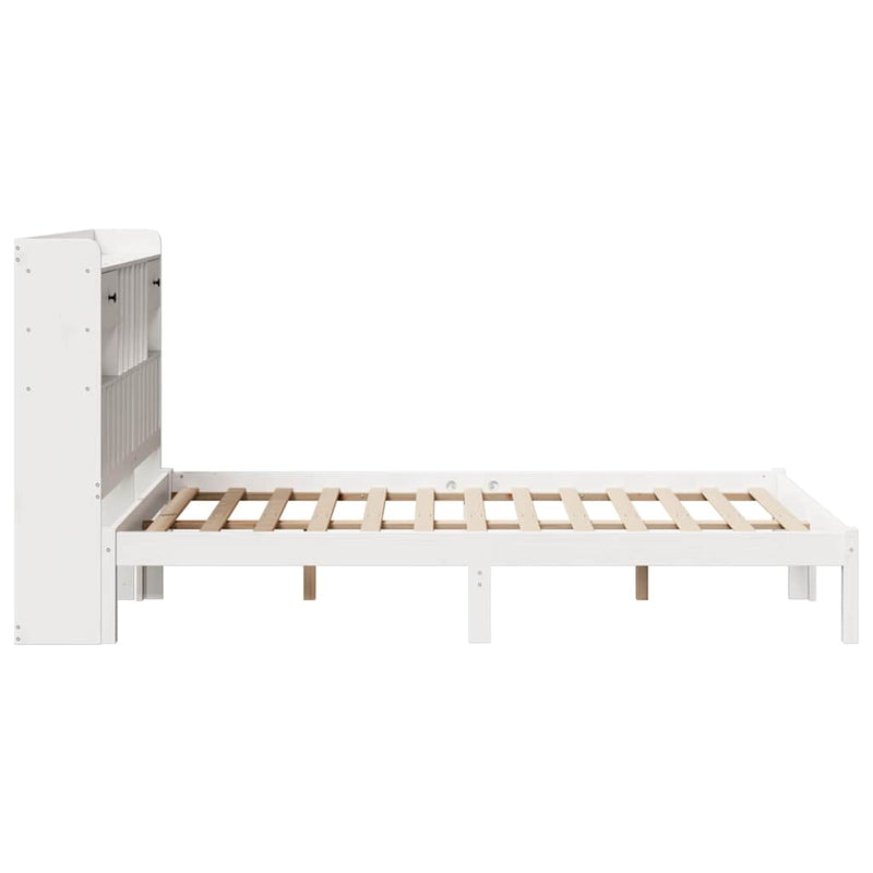 vidaXL fehér tömör fenyőfa könyvespolcos ágy matrac nélkül 135x190 cm