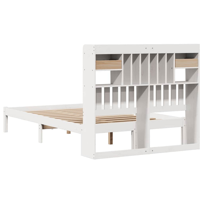 vidaXL fehér tömör fenyőfa könyvespolcos ágy matrac nélkül 135x190 cm