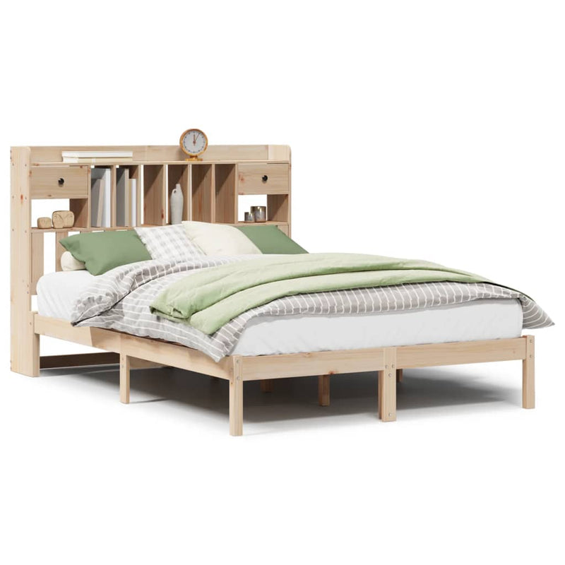 vidaXL tömör fenyőfa könyvespolcos ágy matrac nélkül 140 x 190 cm
