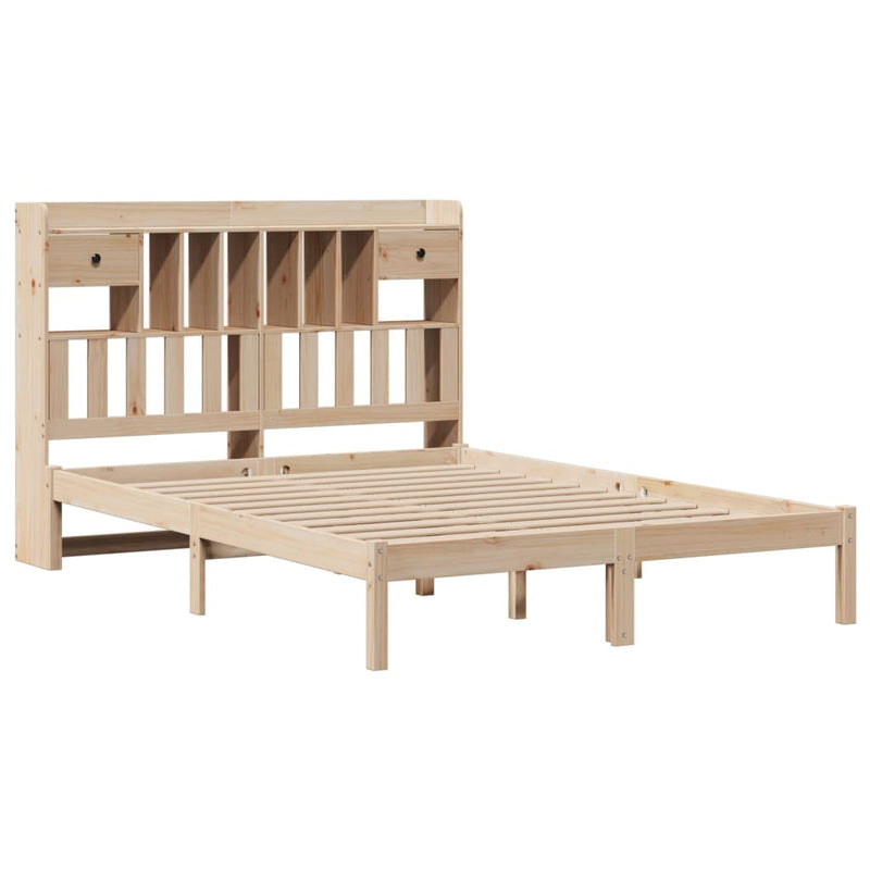vidaXL tömör fenyőfa könyvespolcos ágy matrac nélkül 140 x 200 cm
