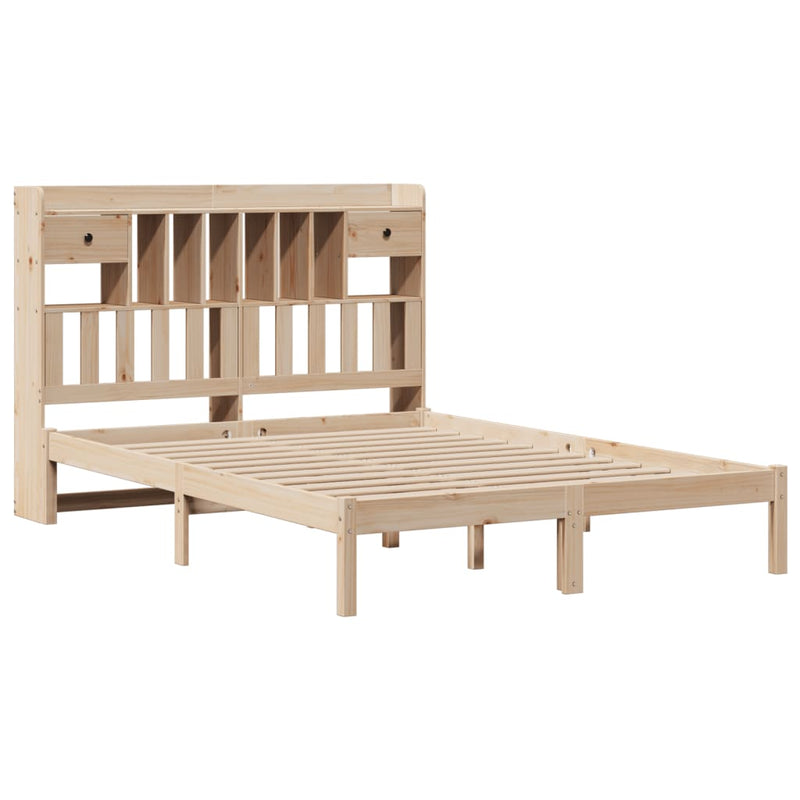 vidaXL tömör fenyőfa könyvespolcos ágy matrac nélkül 150 x 200 cm