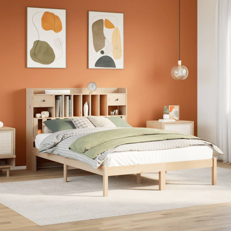 vidaXL tömör fenyőfa könyvespolcos ágy matrac nélkül 150 x 200 cm