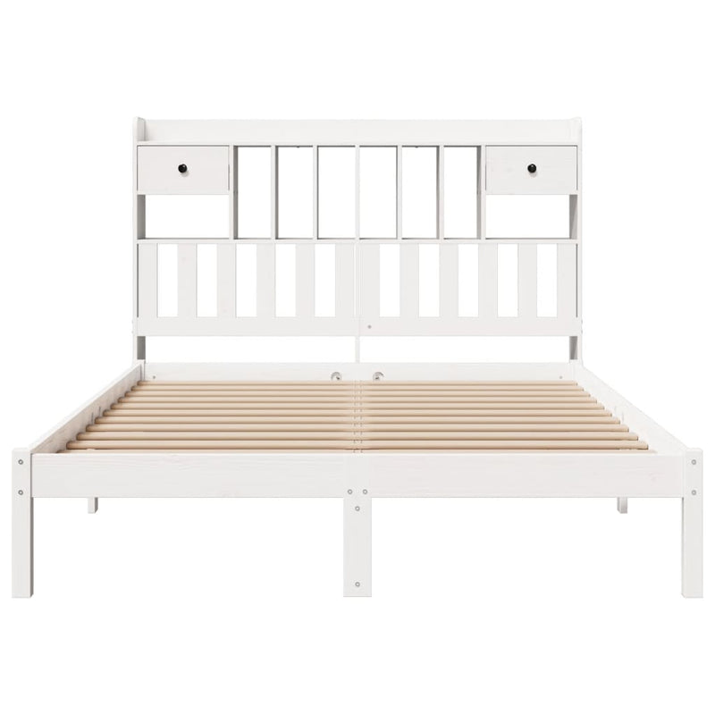vidaXL fehér tömör fenyőfa könyvespolcos ágy matrac nélkül 150x200 cm