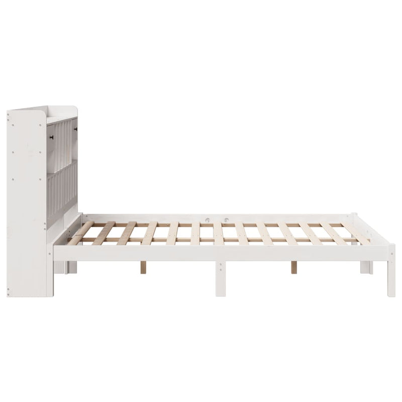 vidaXL fehér tömör fenyőfa könyvespolcos ágy matrac nélkül 160x200 cm