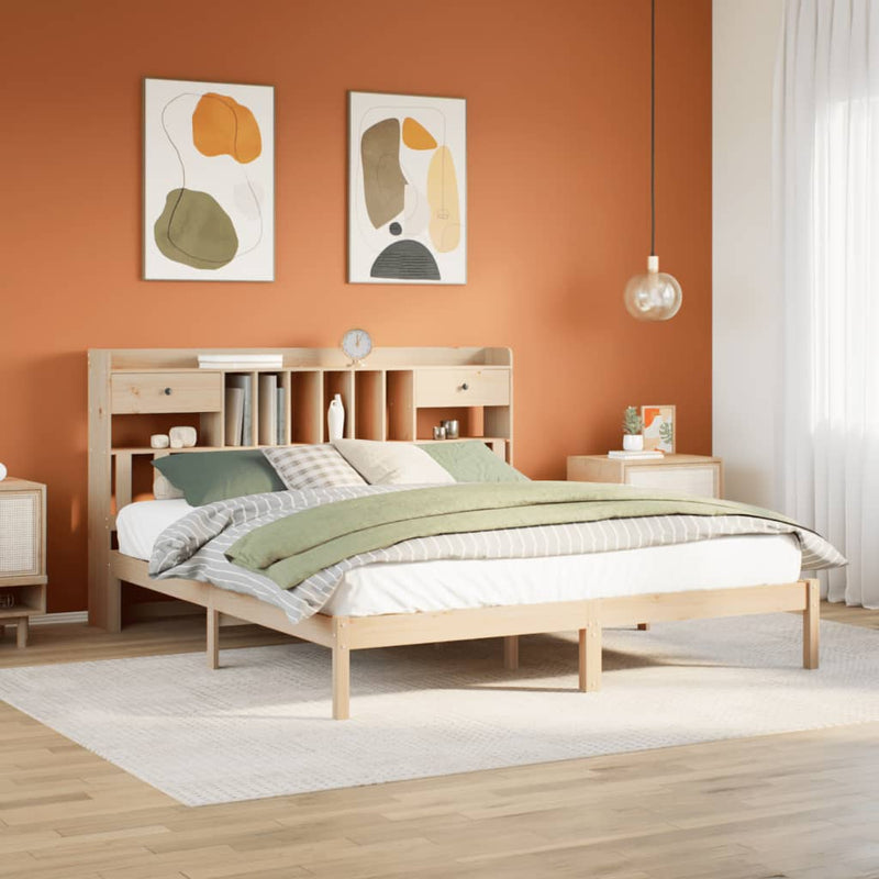 vidaXL tömör fenyőfa könyvespolcos ágy matrac nélkül 180 x 200 cm
