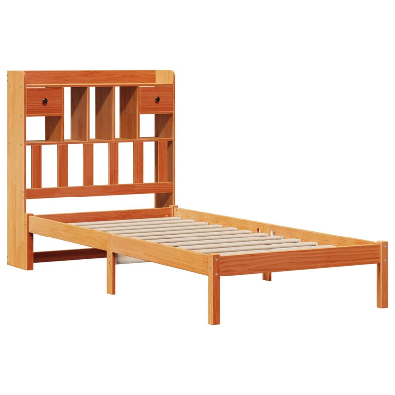 vidaXL barna tömör fenyőfa könyvespolcos ágy matrac nélkül 75 x 190 cm
