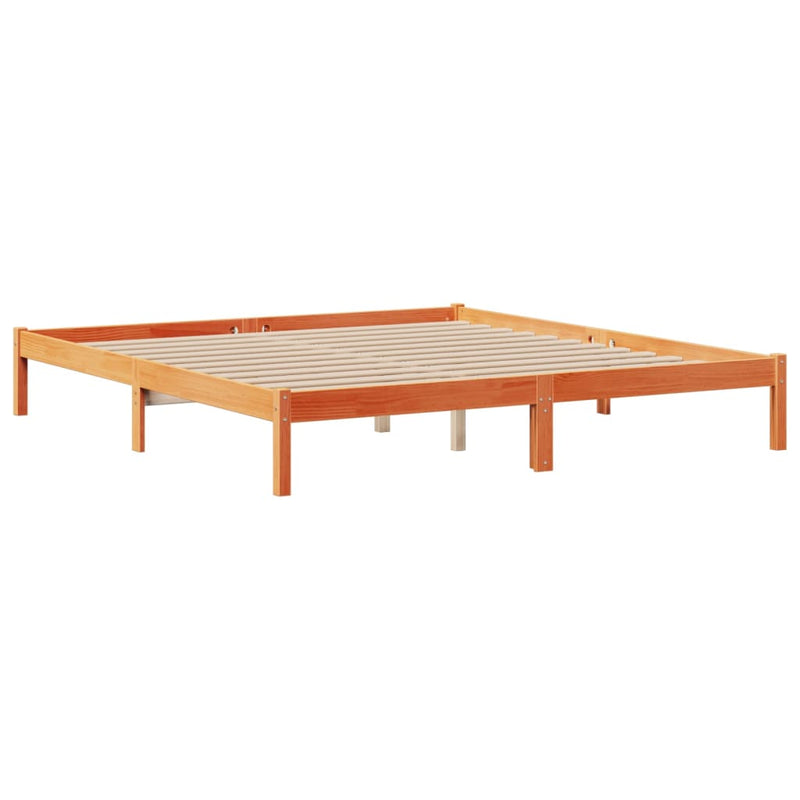 vidaXL barna tömör fenyőfa könyvespolcos ágy matrac nélkül 180 x 200cm