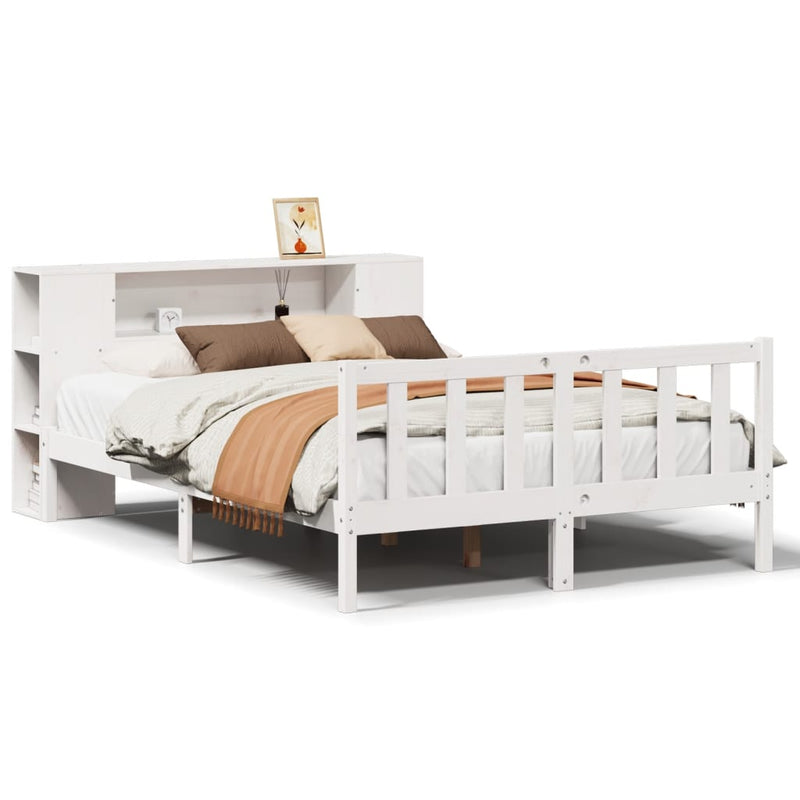 vidaXL fehér tömör fenyőfa könyvespolcos ágy matrac nélkül 135x190 cm