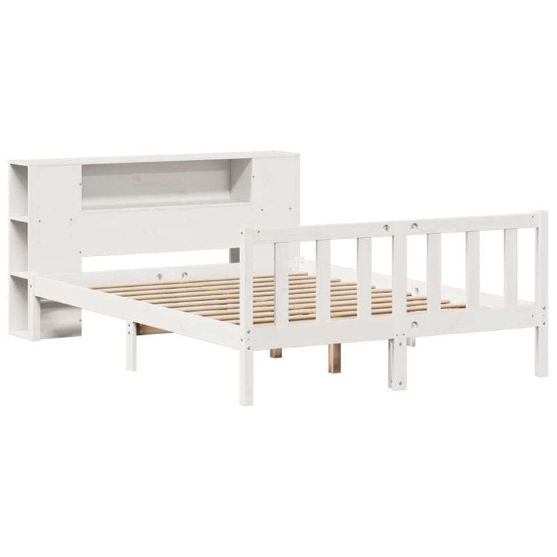 vidaXL fehér tömör fenyőfa könyvespolcos ágy matrac nélkül 135x190 cm