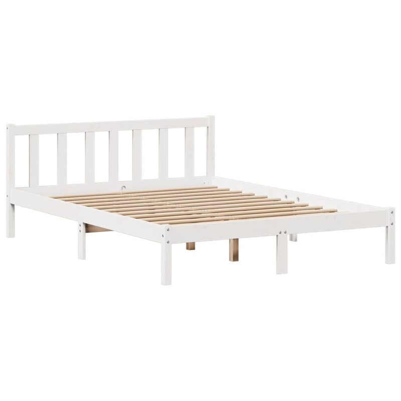 vidaXL fehér tömör fenyőfa könyvespolcos ágy matrac nélkül 135x190 cm