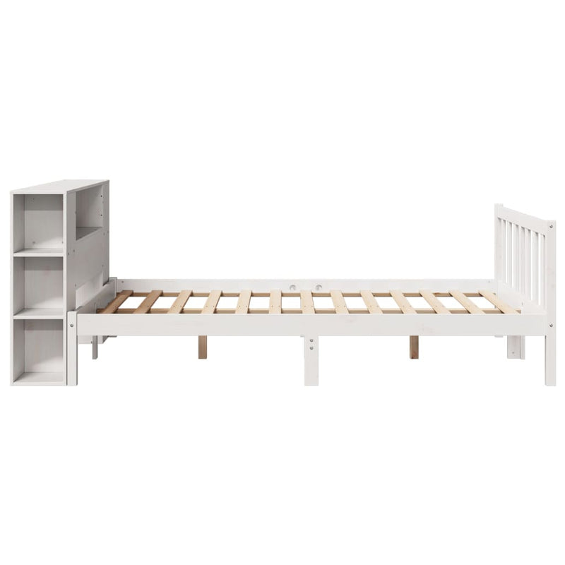 vidaXL fehér tömör fenyőfa könyvespolcos ágy matrac nélkül 135x190 cm