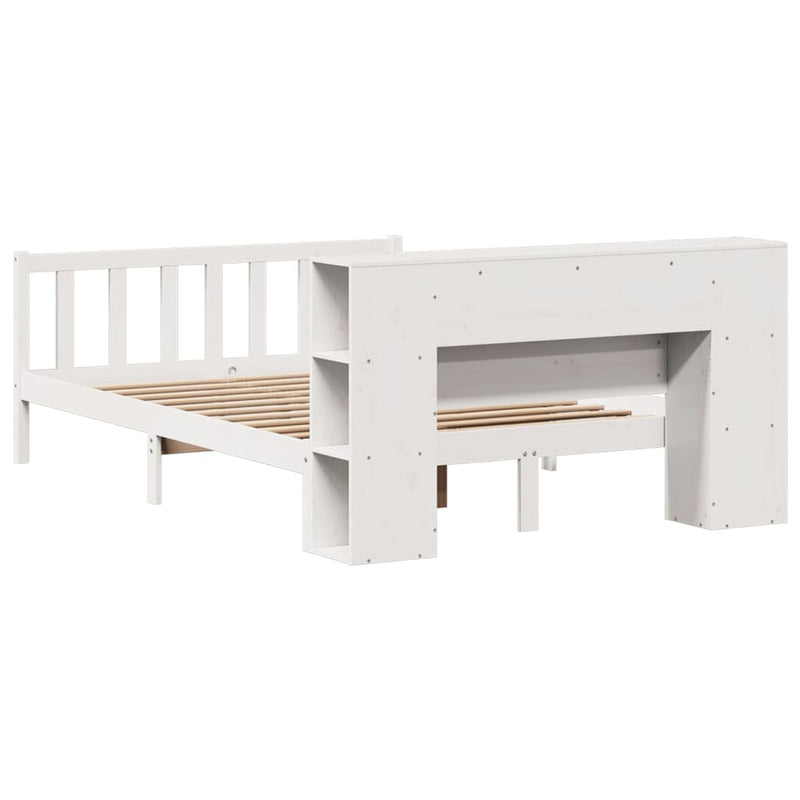 vidaXL fehér tömör fenyőfa könyvespolcos ágy matrac nélkül 135x190 cm