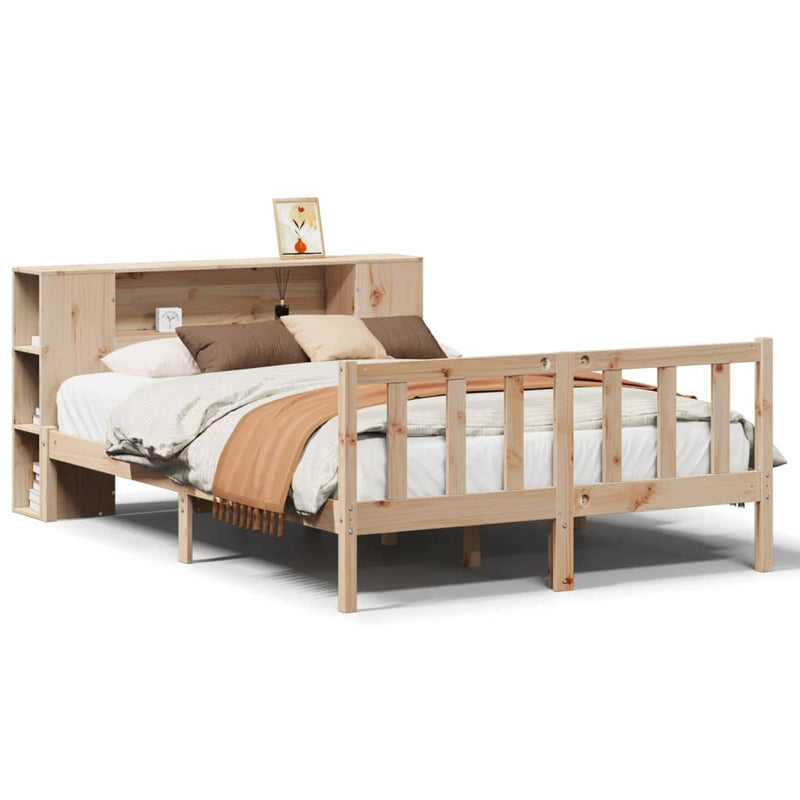 vidaXL tömör fenyőfa könyvespolcos ágy matrac nélkül 140 x 190 cm