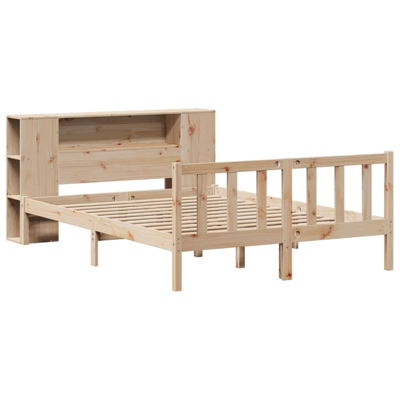 vidaXL tömör fenyőfa könyvespolcos ágy matrac nélkül 140 x 190 cm